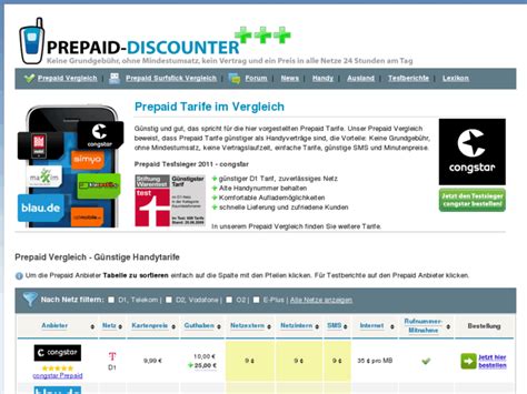 Prepaid Discounter De Prepaid Vergleich Tarife G Nstige Handytarife