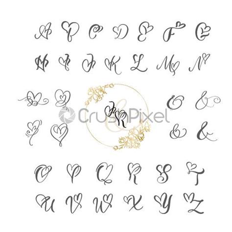 Handwritten Heart Calligraphy Monogram Alphabet Valentine Cursive Font