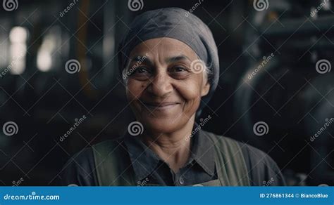 A Smiling Senior Indian Female Factory Worker Standing In Oil Refinery