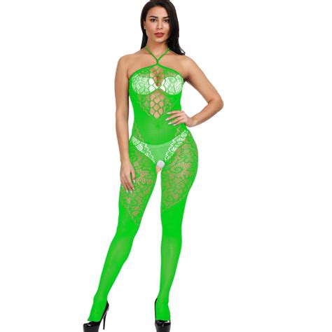 Skpblutn Lingerie Bodysuit For Women Halter Fishnet Bodystocking