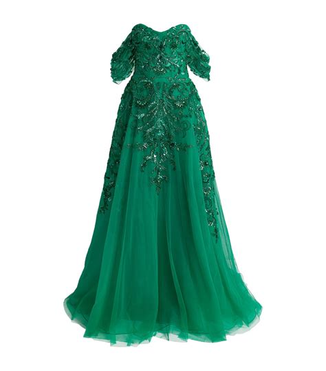 Zuhair Murad Embellished Off The Shoulder Gown In Green Lyst UK