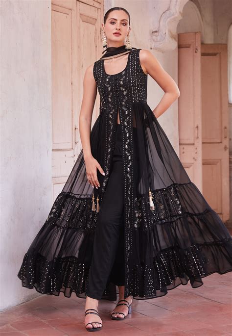 Black Georgette Center Slit Anarkali Suit 287289