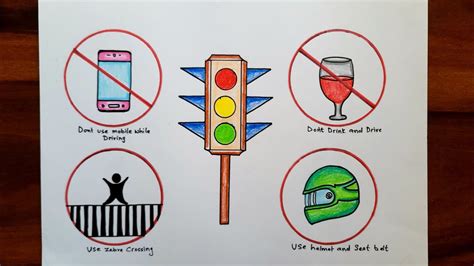 Road Safety Drawing How To Draw Road Safety Rules Drawing Easily