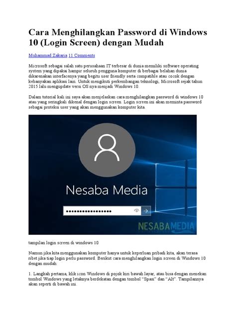 Cara Menghilangkan Password Di Windows 10 Pdf