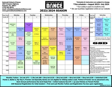 New Weekly Class Schedule - Gwinnett School of Dance