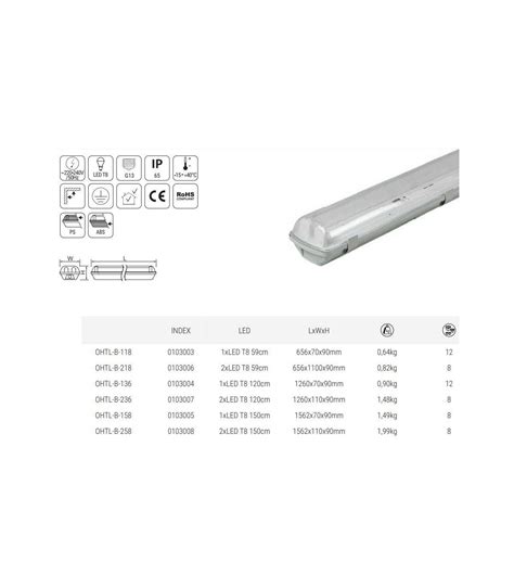 Oprawa IP65 60cm podwójna do świetlówek LED T8 OHTL B 118 LEDco pl