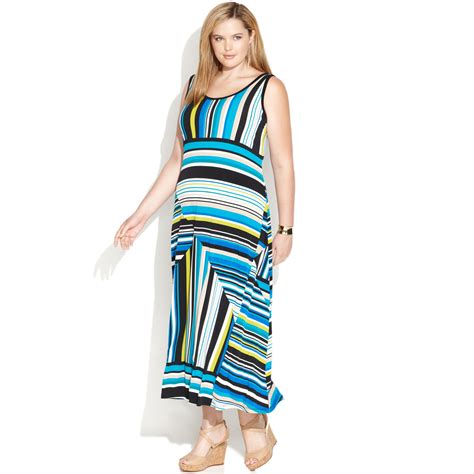 Calvin Klein Plus Size Sleeveless Striped Maxi Dress In Blue Aloe