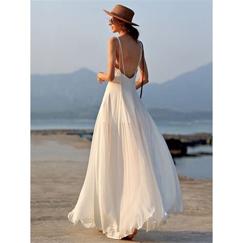 Solid Condole Belt V Neck Backless Maxi Dress White S Maxi Dress