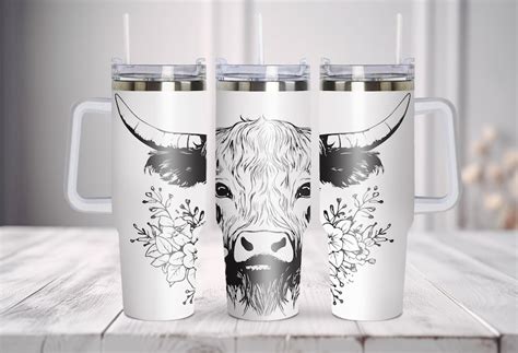 Highland 40 Tumbler Laser SVG 40oz Cow Tumbler Wrap Laser Svg Laser