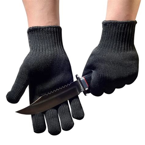 Polyester Steel Anti Slash Gloves Black Cut Resistant Gloves Cut Proof