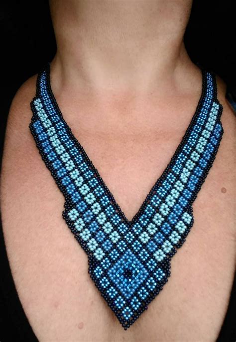 Beaded Bib Necklace Huichol Style Tribal Boho Seed Beads Etsy