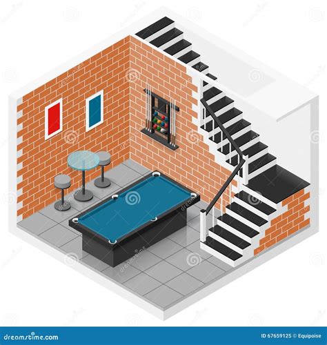 Basement Isometric Icon Set Stock Vector Illustration Of Billiards