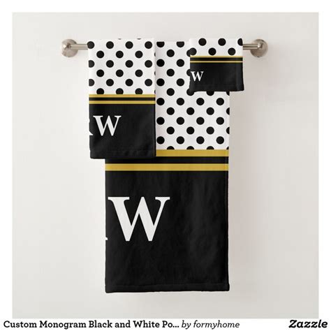 Elegant Black And White Polka Dot Pattern Monogram Bath Towel Set Zazzle