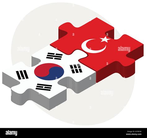 South Korea And Turkey Flags In Puzzle Isolated On White Background