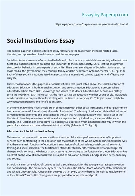 Social Institutions Essay Free Essay Example