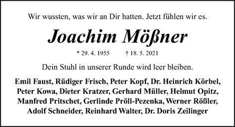 Traueranzeigen von Joachim Mößner trauer nn de