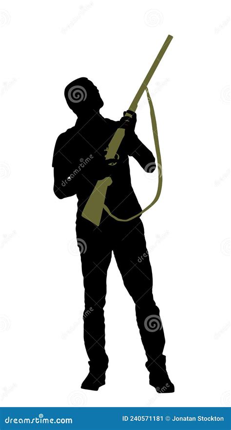 Aiming Hunter Man With Shotgun Rifle Vector Silhouette Illustration