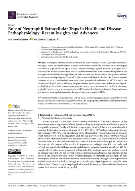 PDF Role Of Neutrophil Extracellular Traps In Health And Disease