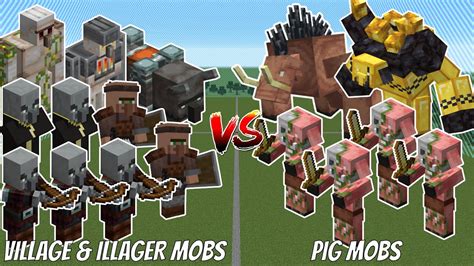 Villager And Illager Mobs Vs Pig Mobs Minecraft Mob Battle Youtube