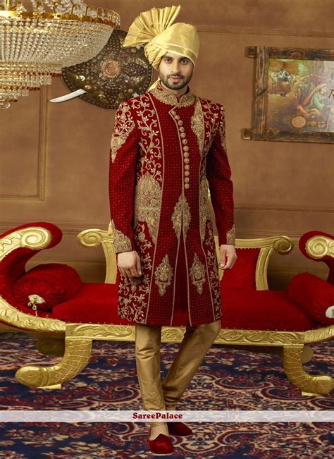 Buy Maroon Embroidered Sherwani Online Mens Sherwani Sherwani Fashion