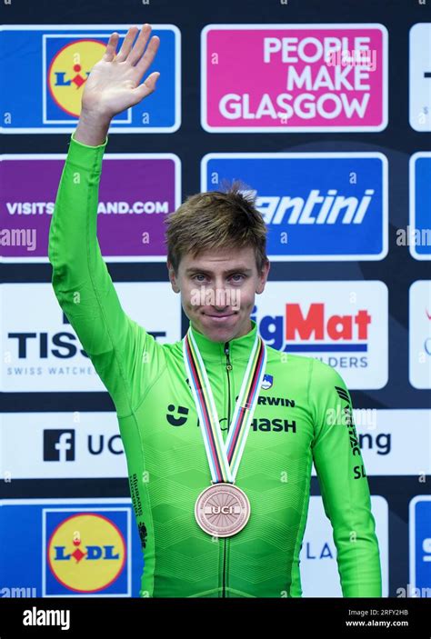 Slovenia S Tadej Pogacar With His Bronze Medal On The Podium After The