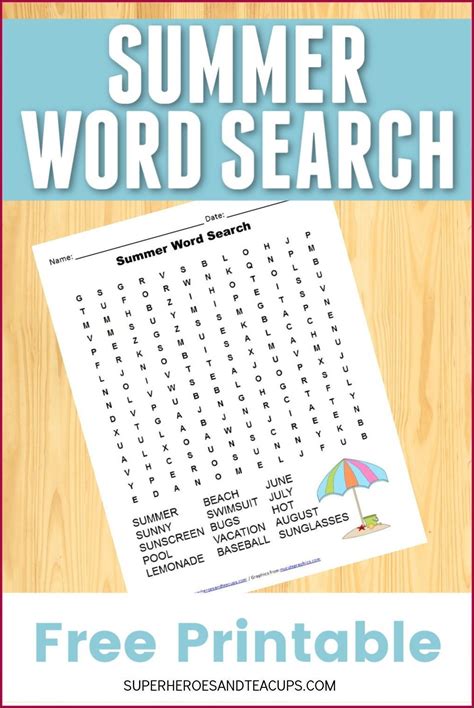 Summertime Word Search Printable Printable Word Searches