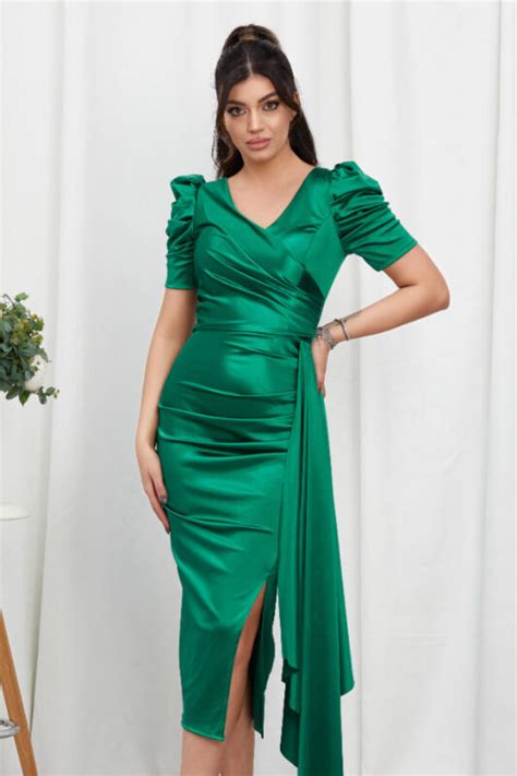 Rochie Din Satin Verde Oxette Rochii Satin