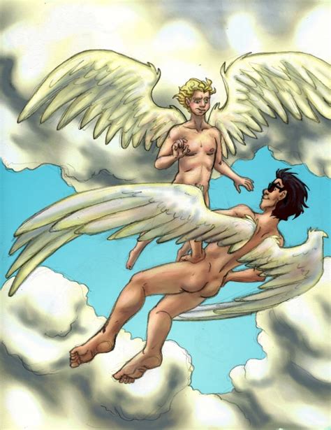 Rule 34 2boys Angel Angel Wings Anthony J Crowley Artist Request Aziraphale Black Hair Blonde