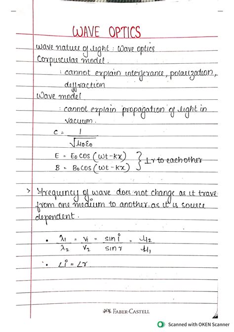 Summary Wave Optics Class 12short Notes For Jee Neet Class 12