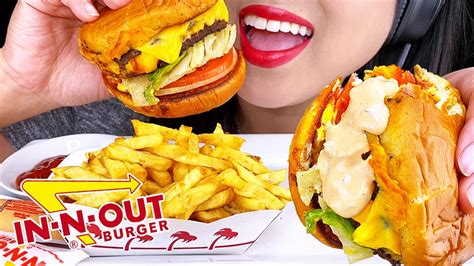 Asmr In N Out Burger Double Double Cheeseburger French Fries 먹방 Mukbang Eating Sounds No