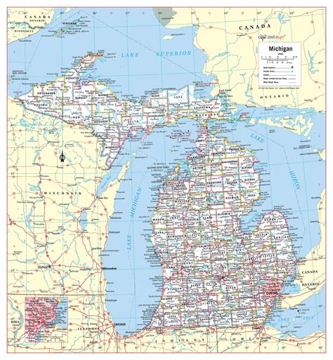 Michigan State Wall Map Large Print Poster Wx H Etsy In