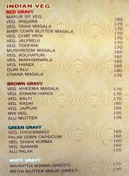 Menu At Mayur Restaurant And Banquet Ahmedabad Mayur Restaurant Nr Man