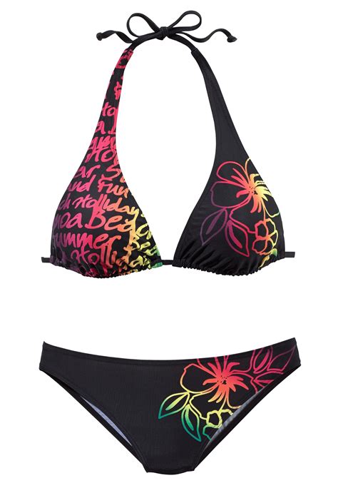 Damen Chiemsee Triangel Bikini Mit Neon Druck Bunt Mehrfarbig Schwarz