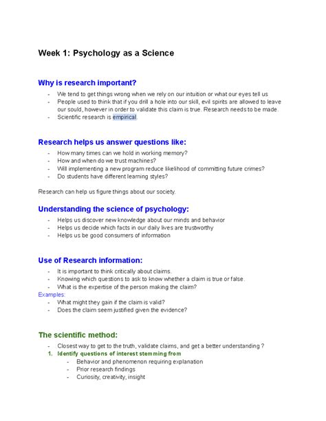 Psych 002 Lecture Notes Week 1 Psychology As A Science Why Is