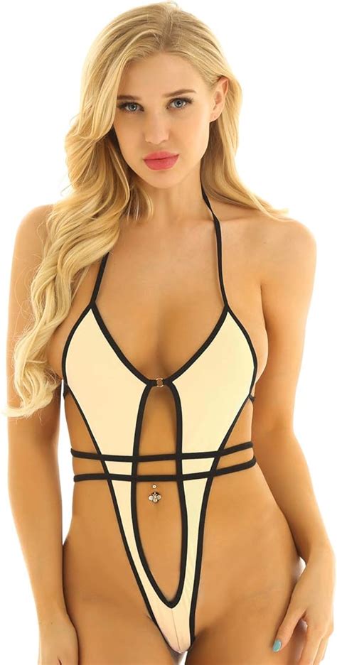 Agoky Damen Neckholder Bikini Sets Badeanzug Rückenfrei Monokini Hohe Taille Bikini High Cut