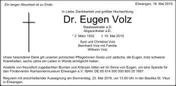 Traueranzeigen Von Eugen Volz OstalbTrauer