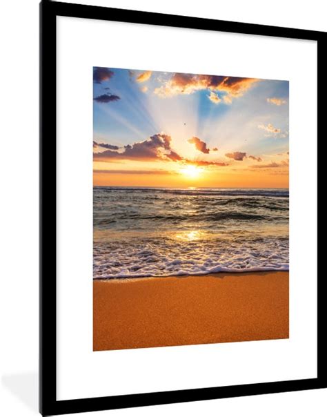 Fotolijst Incl Poster Strand Zonsondergang Zee Wolken