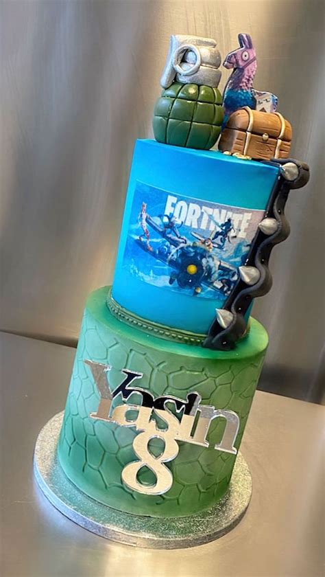 Fortnite Cake Ideas To Inspire You Two Tier Green Blue Fortnite Cake