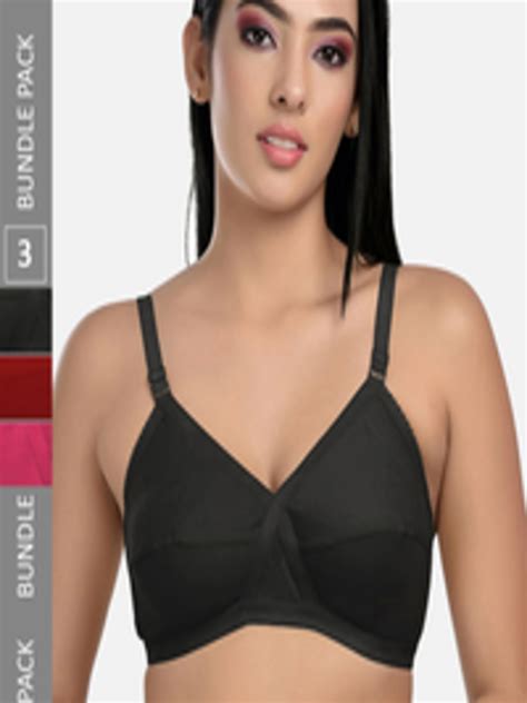 Buy Styfun Pack Of 3 All Day Comfort Full Coverage Bra Lscrossbrablackpinkmaroonb Bra For