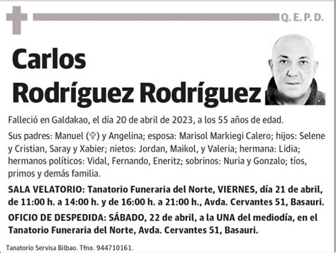 Carlos Rodr Guez Rodr Guez Esquela Necrol Gica El Correo