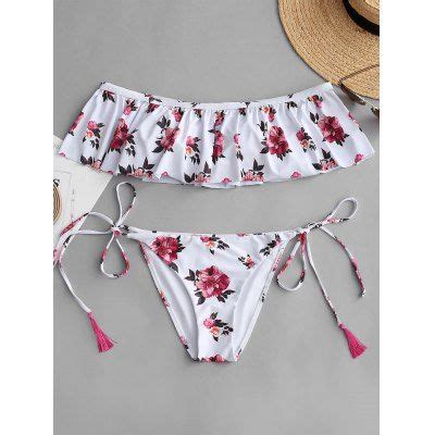 Floral Ruffle Off The Shoulder Bikini Set 24 55 Free Shipping