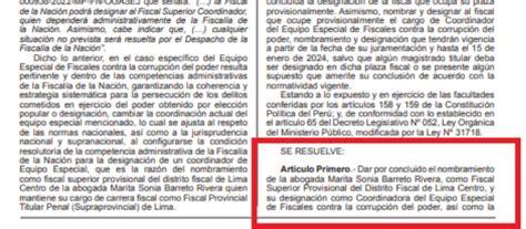 Fiscal De La Nación Oficializa Resolución Que Destituye A Marita