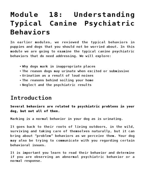 Module 18 Understanding Typical Canine Psychiatric Behaviors Pdf