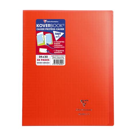 Cahier Koverbook Polypro Rouge CLAIREFONTAINE 24x32 48p Grands Carreaux