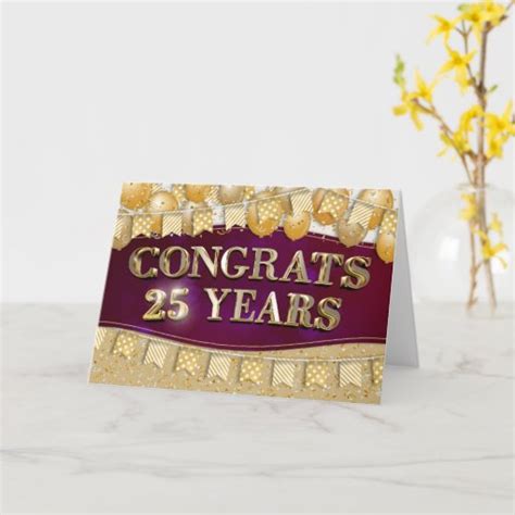 Employee Th Anniversary Gold Text And Balloons Card Zazzle