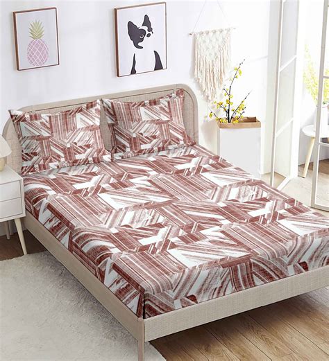 Buy Pink Abstract 220 Tc Cotton 1 Double King Size Bedsheet With 2