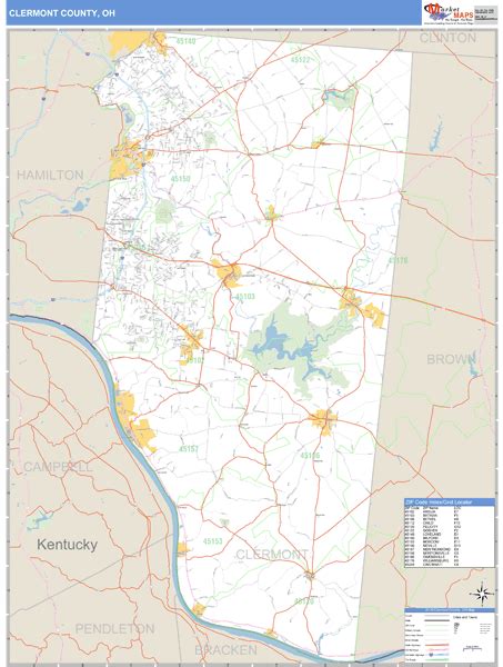 Clermont County Ohio Zip Code Wall Map