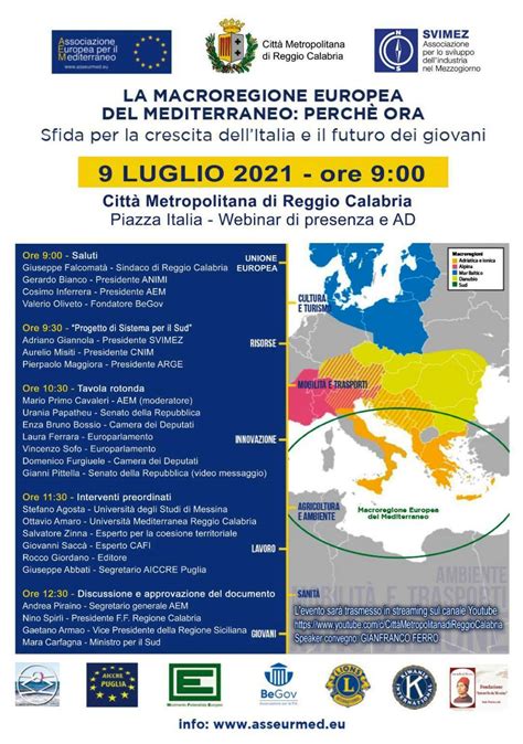 Reggio Calabria La Macroregione Europea Del Mediterraneo Perch Ora