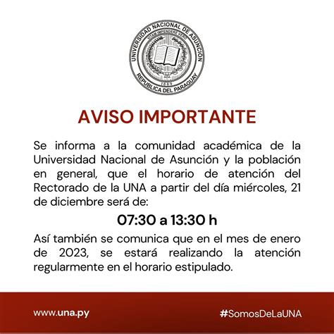 AVISO sobre horario de atención 20 12 Universidad Nacional de Asunción