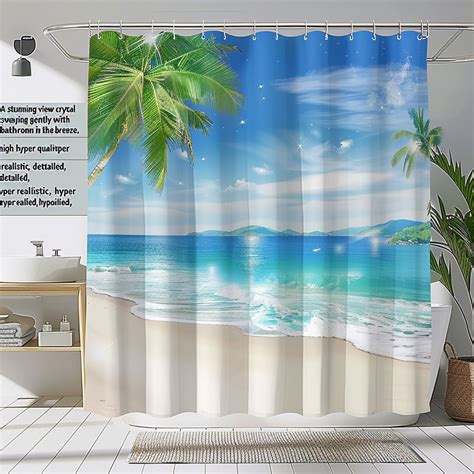 Hyper Realistic Beach Scene Shower Curtain Detailed Photorealistic